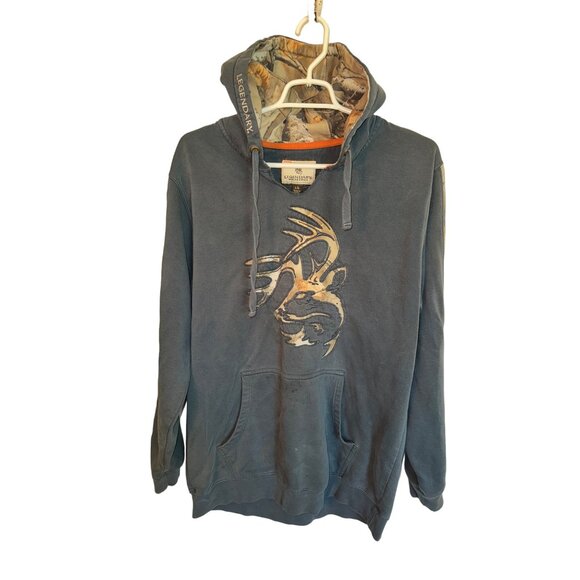 Legendary Whitetails Mens Hoodie Large Camouflage Lining Kangaroo Pocket Blue - Picture 2 of 15